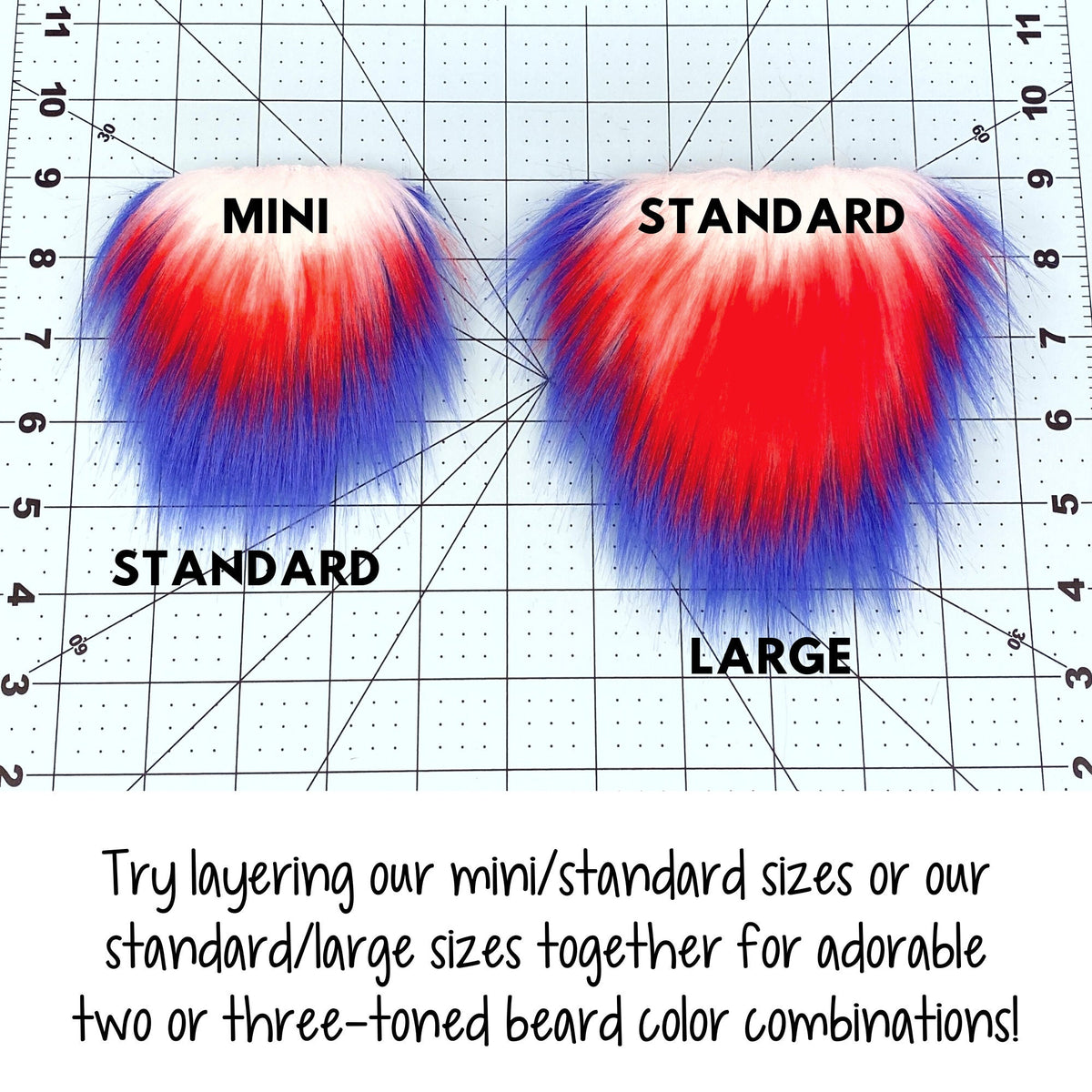 Two Piece Layered Gnome Beard - Wavy Frosted Red Over Wavy Royal Blue