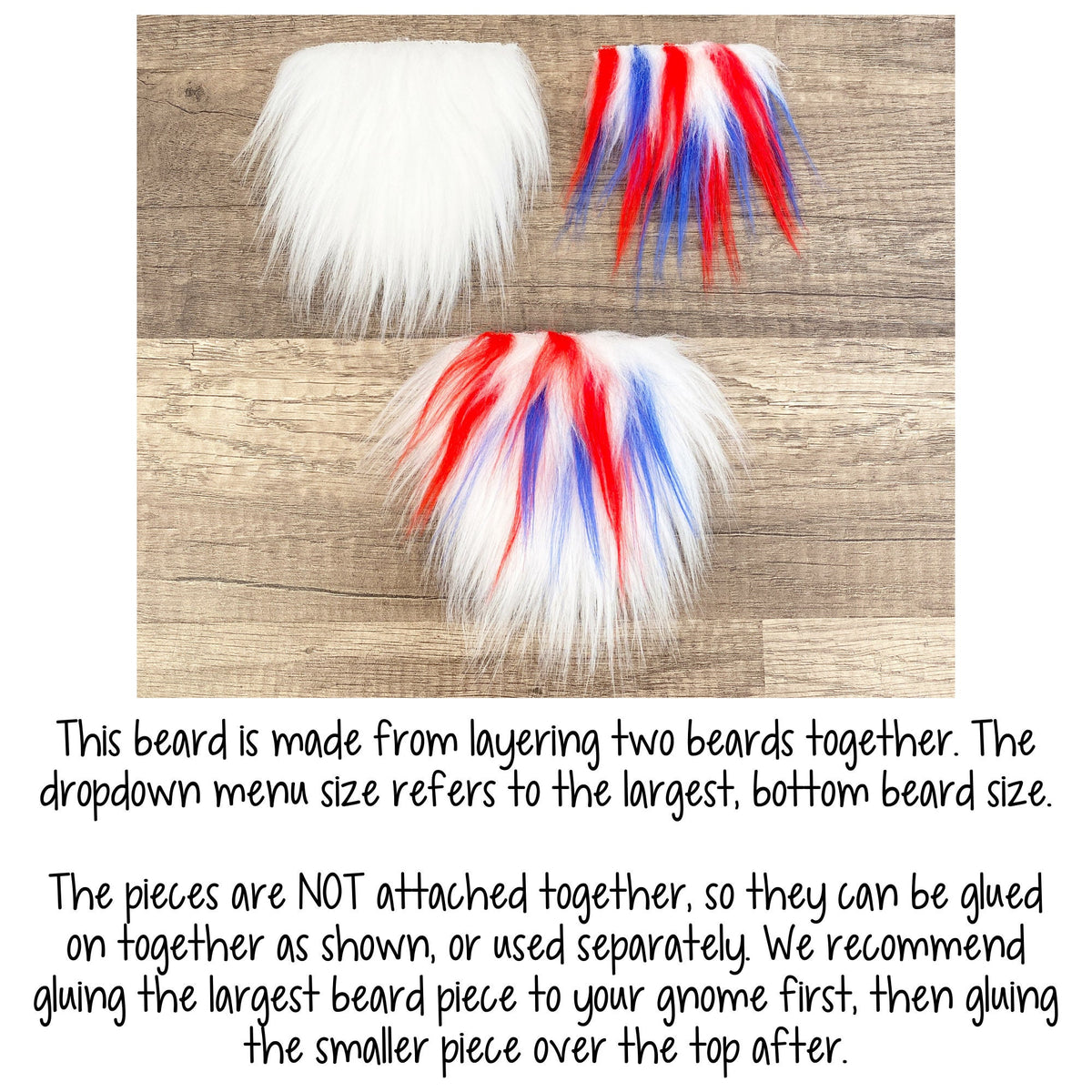 Two Piece Layered Gnome Beard - Wavy Frosted Red Over Straight Royal Blue
